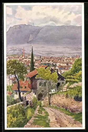 Künstler-AK J. Marschall: Bozen, Stadtansicht gegen die Mendel