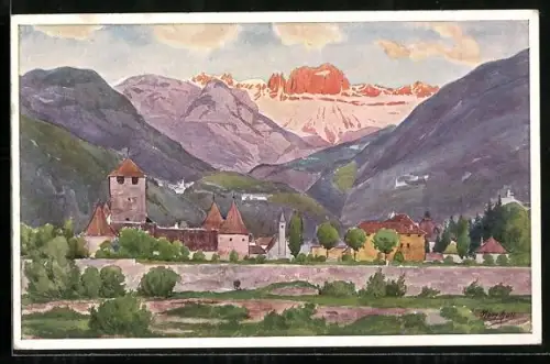 Künstler-AK J.Marschall: Bozen, Rosengarten von der Wassermauer aus gesehen