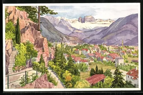 Künstler-AK J. Marschall: Bozen, Erzherzog Heinrich-Promenade