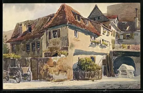 Künstler-AK J. Marschall: Würzburg, Partie aus der Kaserngasse