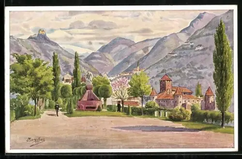 Künstler-AK Bozen, König Laurin-Denkmal gegen die Sarner Scharte