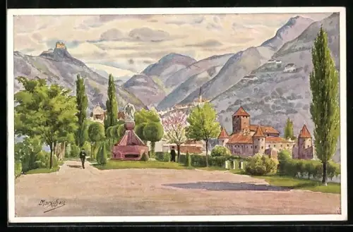 Künstler-AK Bozen, König Laurin-Denkmal gegen die Sarner Scharte