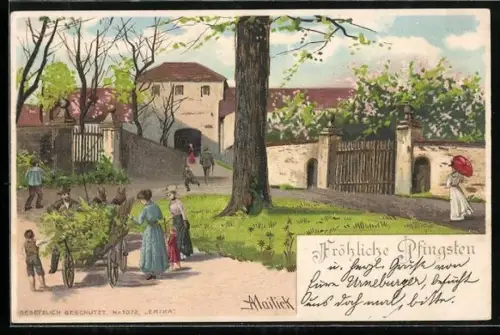 Künstler-AK Alfred Mailick: Dorfpartie im Frühling