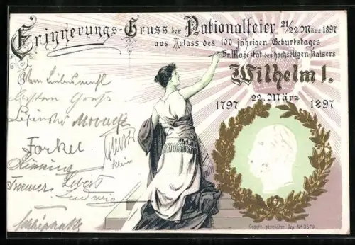 Lithographie Kaiser Wilhelm I., zum 100. Geburtstag am 22. März 1897