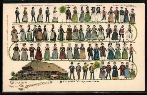 AK Badische Volkstrachten, Trachten der verschiendenen Regionen und Feste