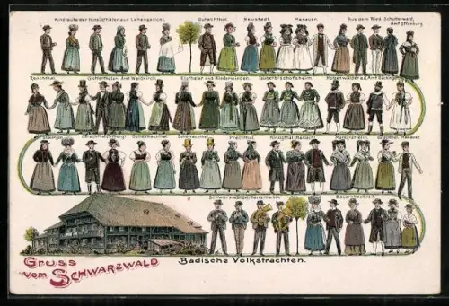 AK Badische Volkstrachten, Trachten der verschiendenen Regionen und Feste