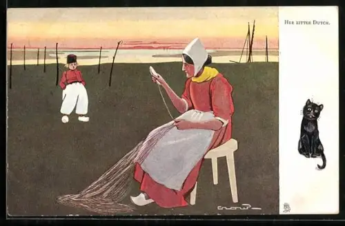 Künstler-AK Her little Dutch, niederländische Mutter und Sohn