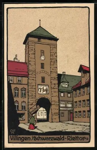 Steindruck-AK Villingen i. Schwarzwald, Blick zum Riettor