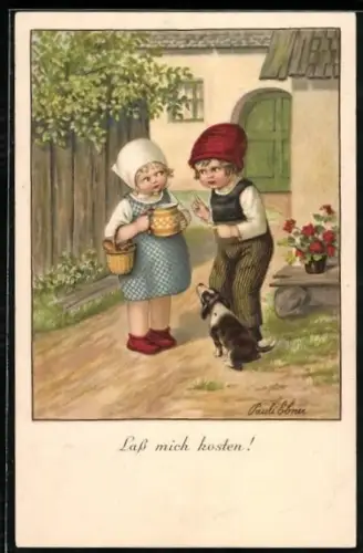 Künstler-AK Pauli Ebner: Kinder mit einem Hund