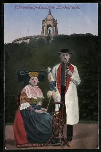 AK Schaumburg-Lippe Landestracht, Er am rauchen und Sie am spinnen