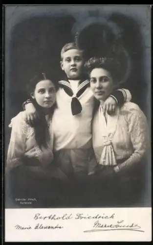 Foto-AK Marie Louise von Baden mit Kindern Marie Alexandra & Berthold Friedrich
