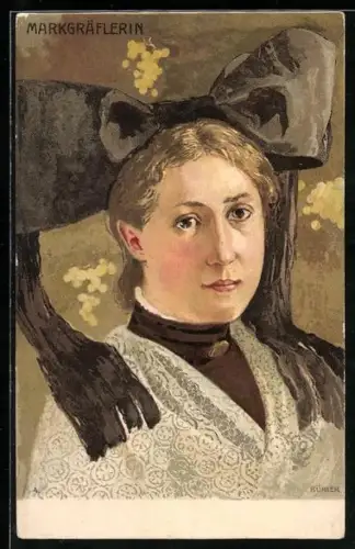 Künstler-AK sign. Bühler: Portrait einer Markgräflerin in Schwarzwälder Tracht