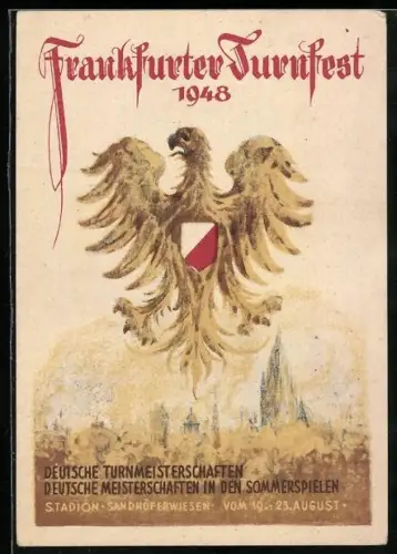 Künstler-AK Frankfurt, Turnfest 1948, Adler mit Wappen