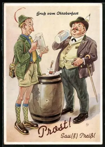 AK Oktoberfest, Bayer und Preusse beim Bier trinken