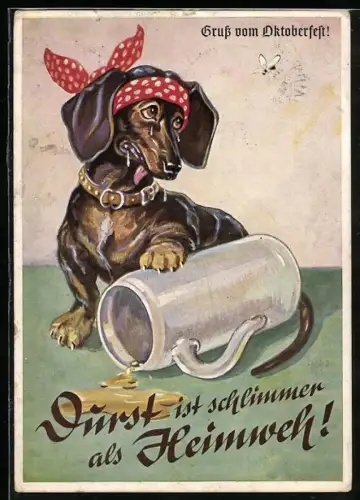AK Kleiner Dackel hat auf dem Oktoberfest ganz viel Durst