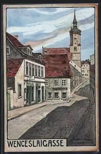 Künstler-AK Wurzen, Kirche in der Wenceslaigasse