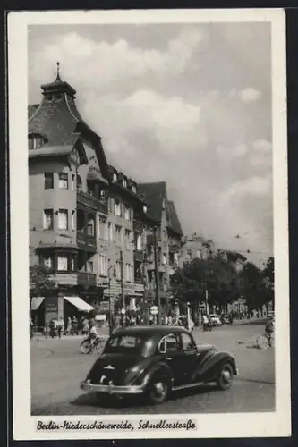 AK Berlin-Niederschöneweide, VW Käfer in der Schnellerstrasse
