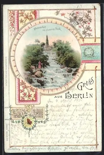 Lithographie Berlin-Kreuzberg, Wasserfall im Victoria Park