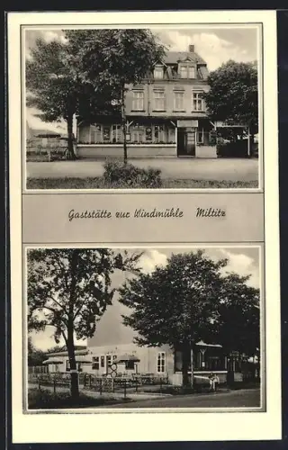 AK Miltitz bei Leipzig, Gasthaus zur Windmühle, Garten