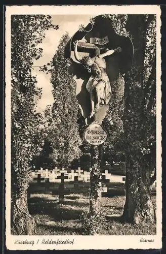 AK Würzburg, Heldenfriedhof mit Jesuskreuz