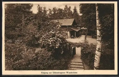 AK Uchtenhagen / Freienwalde, Eingang zur Uchtenhagener Wanderhütte