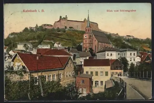 AK Kulmbach i. B., Blick vom Schiessgraben mit Kirche