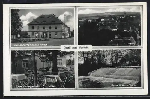 AK Wethau, Gasthaus zum goldenen Raben, Ortsansicht