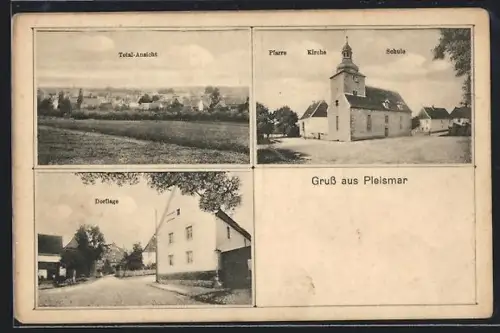 AK Pleismar, Totalansicht, Dorflage, Pfarre mit Kirche und Schule
