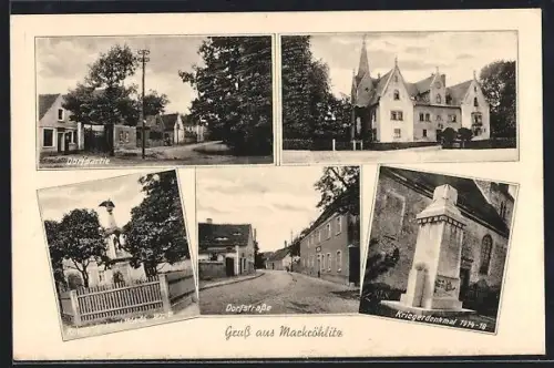 AK Markröhlitz, Dorfpartie, Dorfstrasse, Kriegerdenkmal 1914-1918