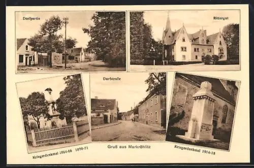 AK Markröhlitz, Dorfpartie, Dorfstrasse, Kriegerdenkmal 1914-1918