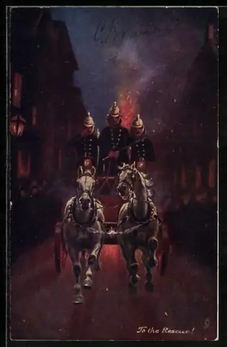 Künstler-AK Feuerwehrkutsche bei Nacht