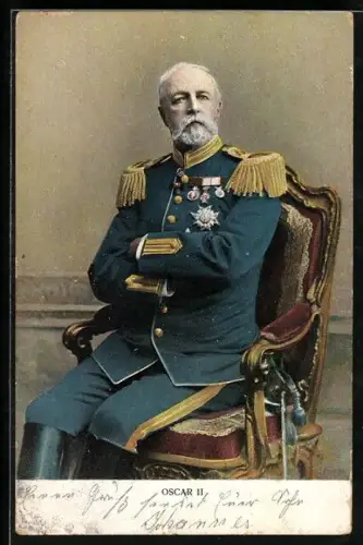 AK König Oscar II. von Schweden in Uniform mit Orden