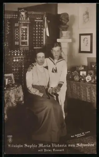 AK Königin Sophie Maria Victoria von Schweden mit Prinz Lennart
