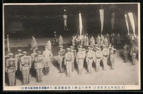 AK Japan, Soldaten bei den Trauerfeierlichkeiten zur Beerdigung des japanischen Kaisers