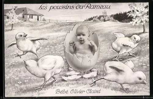 AK Olivier Clairet in einem Osterei, La Famille du Rameau d`Olivier Carte No. 41