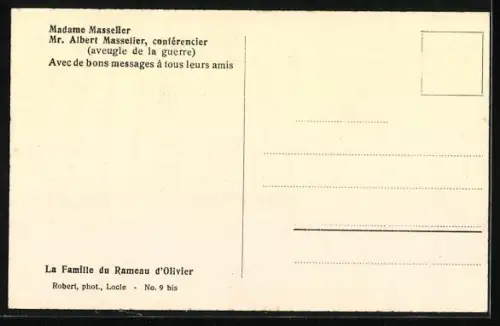 AK Madame Masselier et Mr. Albert Masselier, La Famille du Rameau d`Olivier Carte No. 9