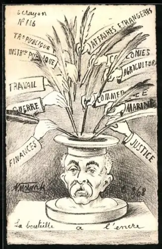 Künstler-AK sign. A. Molynk: Mann als Tintenfass