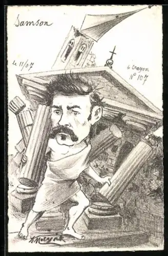 Künstler-AK sign. A. Molynk: Samson unter dem einstürzenden Tempel