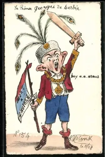 Künstler-AK sign. Molynk: Karikatur auf den britischen Prinzen George