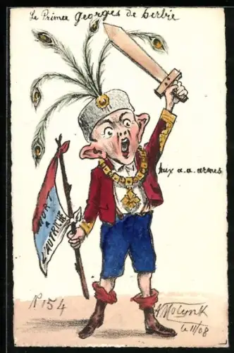 Künstler-AK sign. Molynk: Karikatur auf den britischen Prinzen George