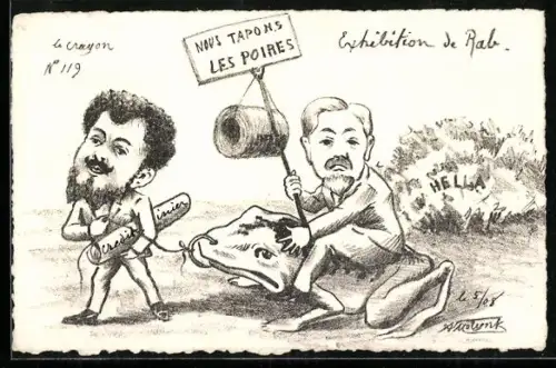 Künstler-AK sign. A. Molynk: Französische Männer mit Kröte