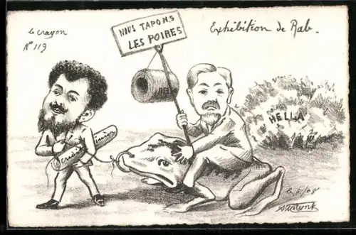 Künstler-AK sign. A. Molynk: Französische Männer mit Kröte