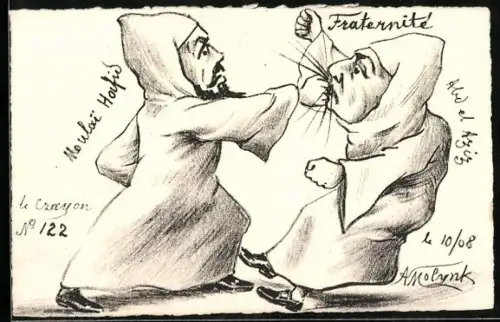 Künstler-AK sign. A. Molynk: Männer in Gewändern prügeln sich