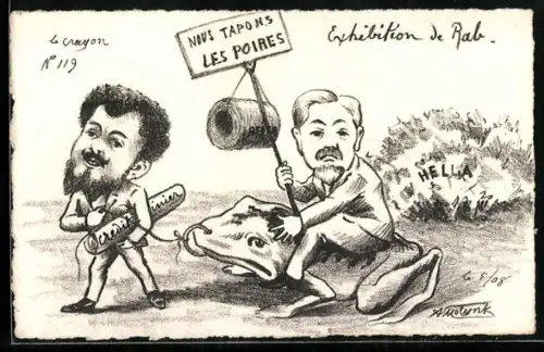 Künstler-AK sign. A. Molynk: Französische Männer mit Kröte