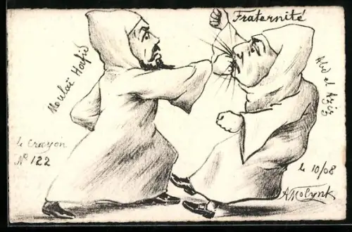 Künstler-AK sign. A. Molynk: Männer in Gewändern prügeln sich