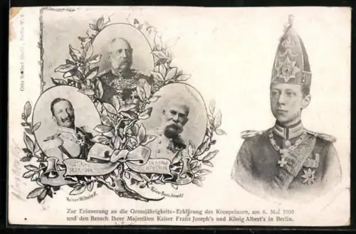 AK Erklärung des Kronprinzen am 6.5.1900, Portraitvon Kaiser Franz Josef I. von Österreich u. König Alberts