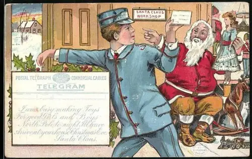 Künstler-AK Postbote mit einem Brief für den Weihnachtsmann