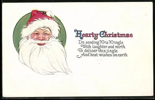 Künstler-AK Lächelnder Weihnachtsmann mit Weihnachtsgrüssen