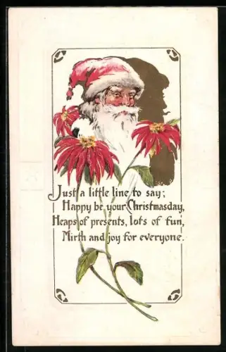 AK Weihnachtsmann mit Blüten-Motiv