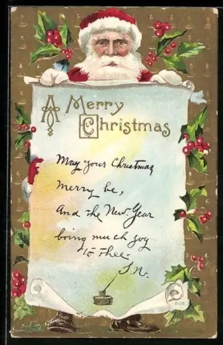 AK A Merry Christmas, Weihnachtsmann, Misteln